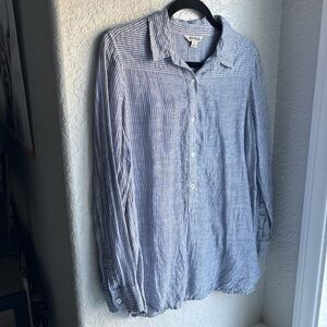 Lucky Brand Sheer Linen Cotton Long Sleeve Stripe Shirt | Coastal Indie Boho M